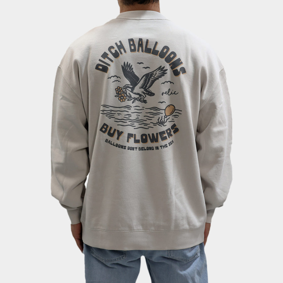 Recycled Ditch Balloons, Buy Flowers Crewneck - Pearl