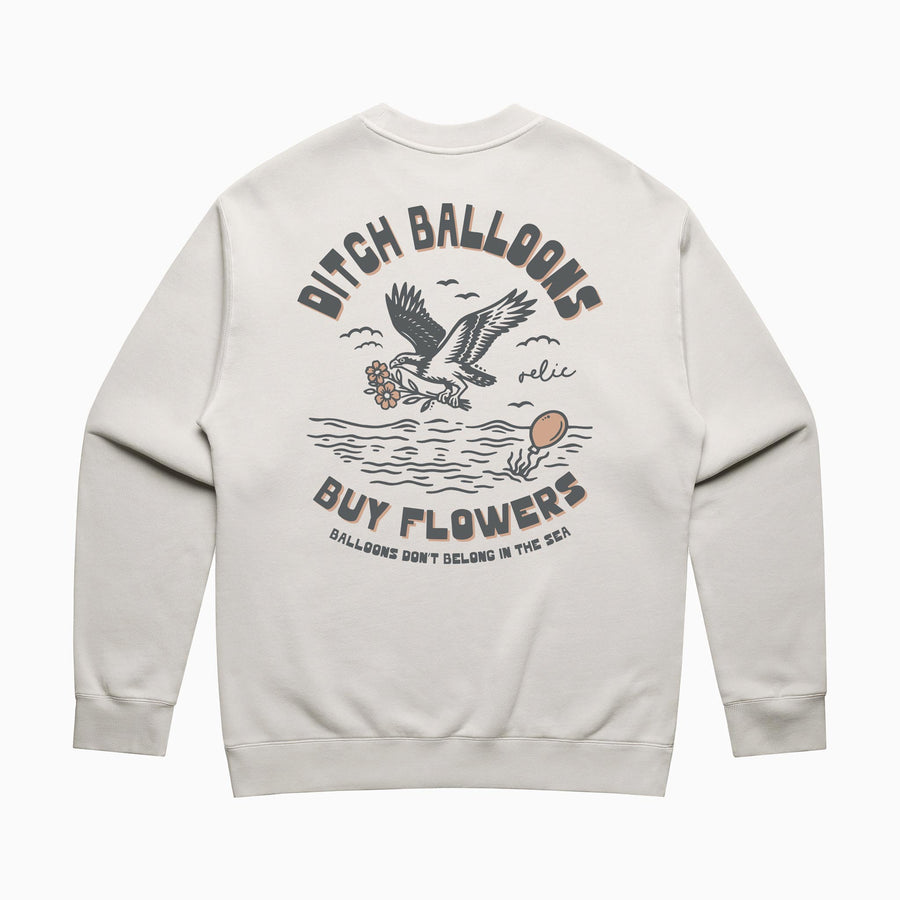 Recycled Ditch Balloons, Buy Flowers Crewneck - Pearl