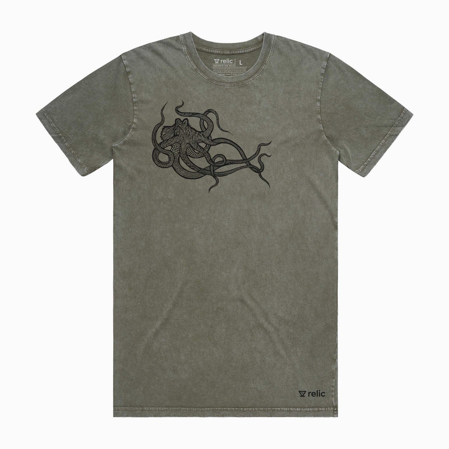 Octopus Tee - Green Mineral Wash